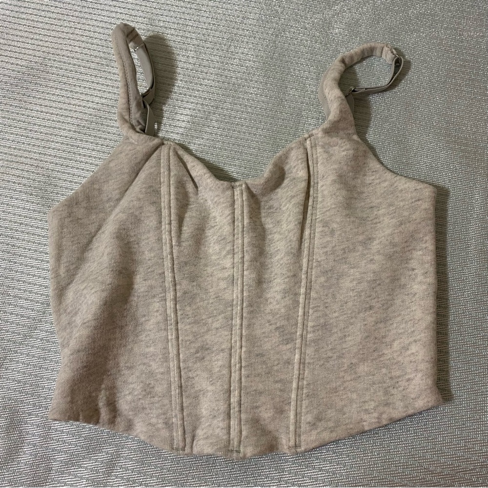 Cream and Tan Fitted Tank Top with Sweetheart Neckline